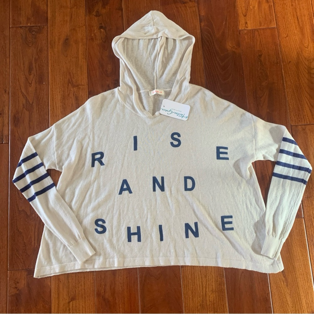 Le Sample "RISE AND SHINE" Long Sleeve Hooded Crop Top Womens Size small NWT $38